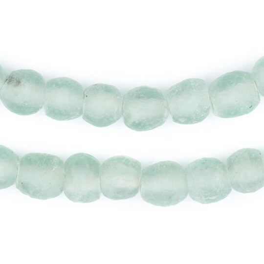 The Bead Chest River Aqua Recycled Glass Beads 11mm Ghana African Sea Glass Clear Round Large Hole 27 Inch Strand Handmade Fair Trade